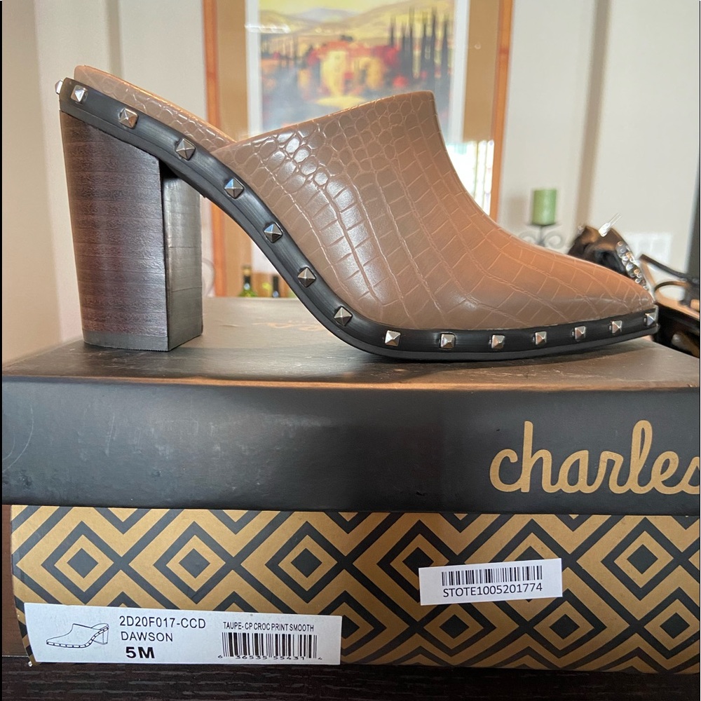 Charles “Dawson” Stud Bootie Heel Croc Print